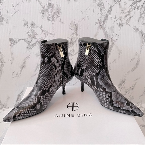 Anine Bing Ava Boots Cloudy Blue Python 36 6 kitten heel pointed toe - Picture 3 of 10